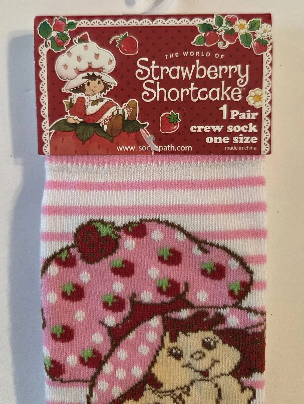 NWT Strawberry Shortcake Pink Striped Graphic Crew Socks One Size